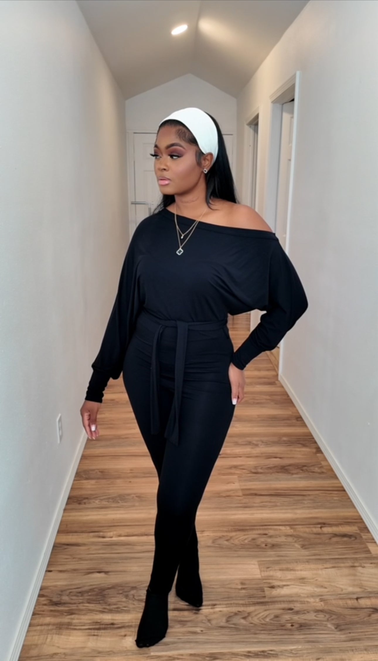 Women’s  Black Off The Shoulder Jumpsuit SZ M