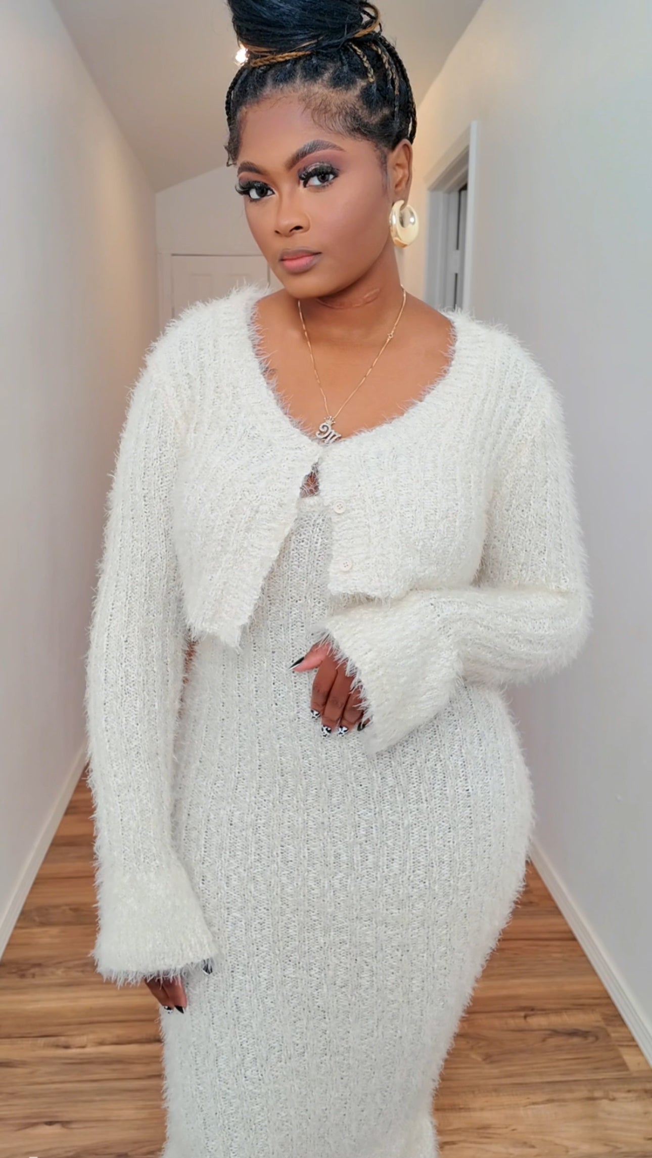 Women’s Off-White Fuzzy 2Pc Dress SZ M