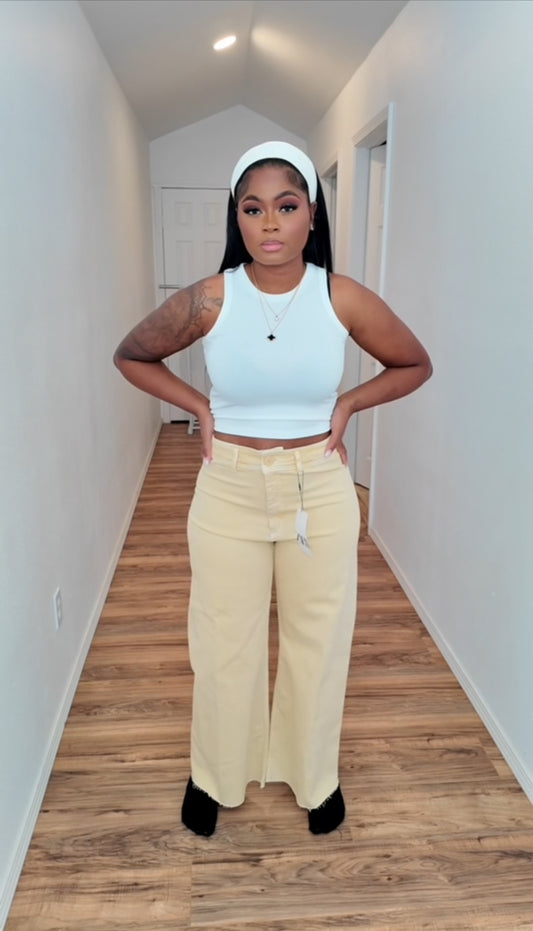 ZARA Women’s Yellow Flare Denim Pants SZ 12