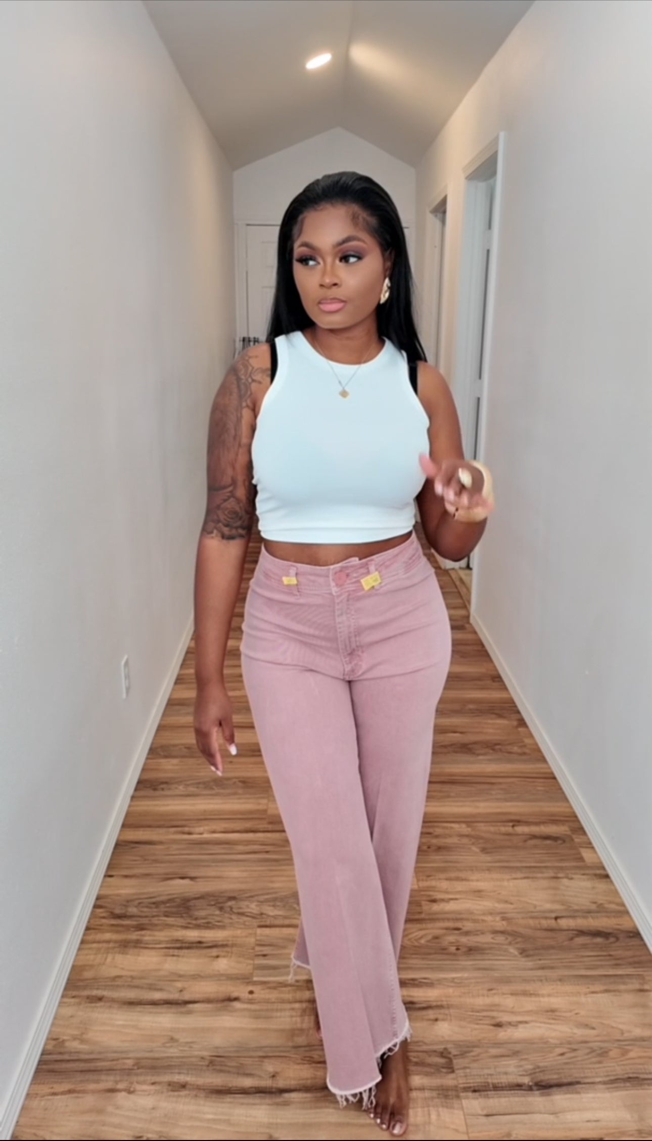 ZARA Women’s Light Pink Flare Denim Pants SZ 12