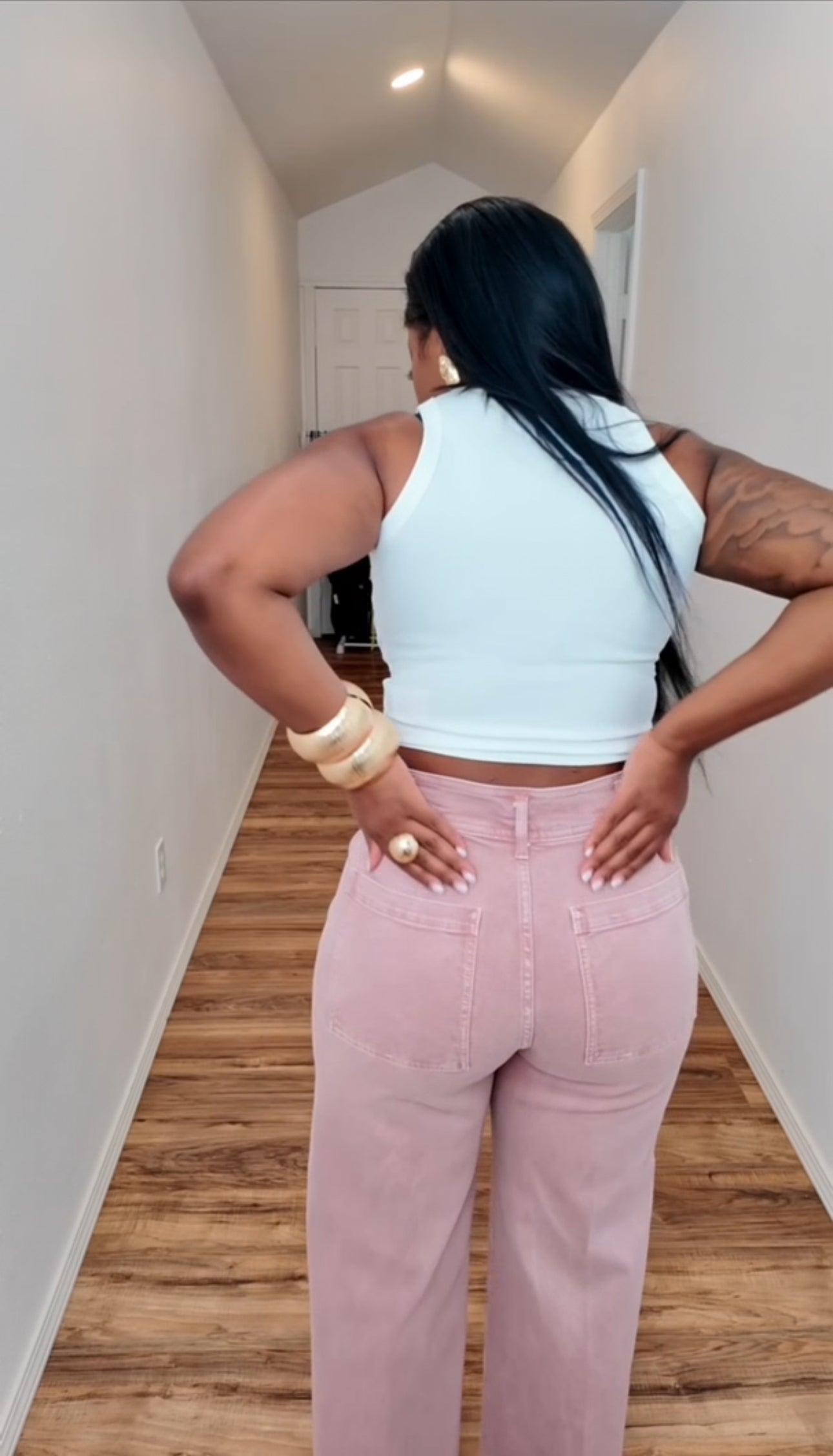 ZARA Women’s Light Pink Flare Denim Pants SZ 12